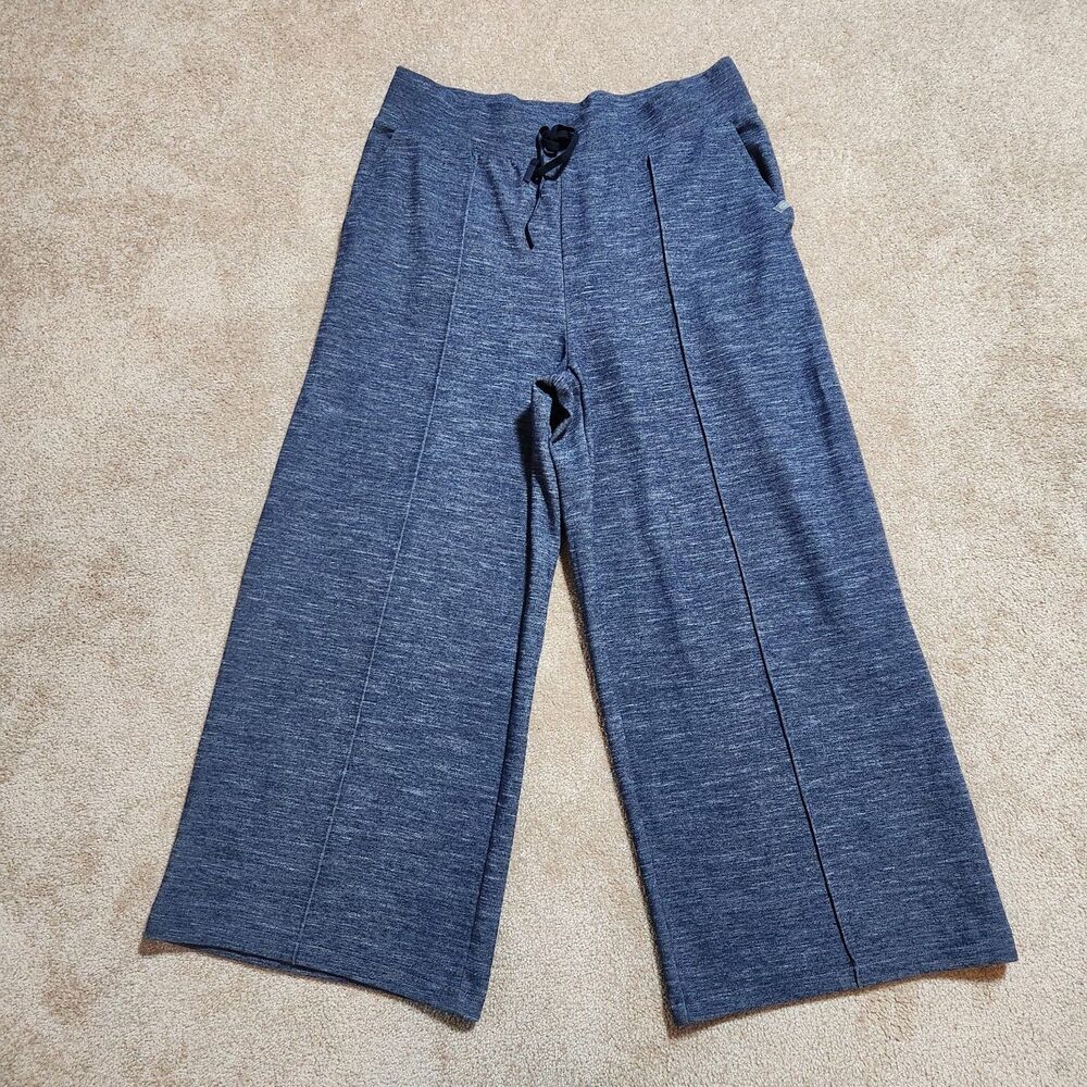 T by Talbots Women L Blue Pull-On AirKnit Stretch Pintucked Wide Leg Sweatpants